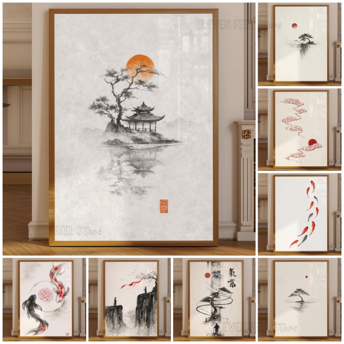 Japanese Minimalist Lifestyle - لوحة فنية يابانية لشجرة الحبر بأسلوب