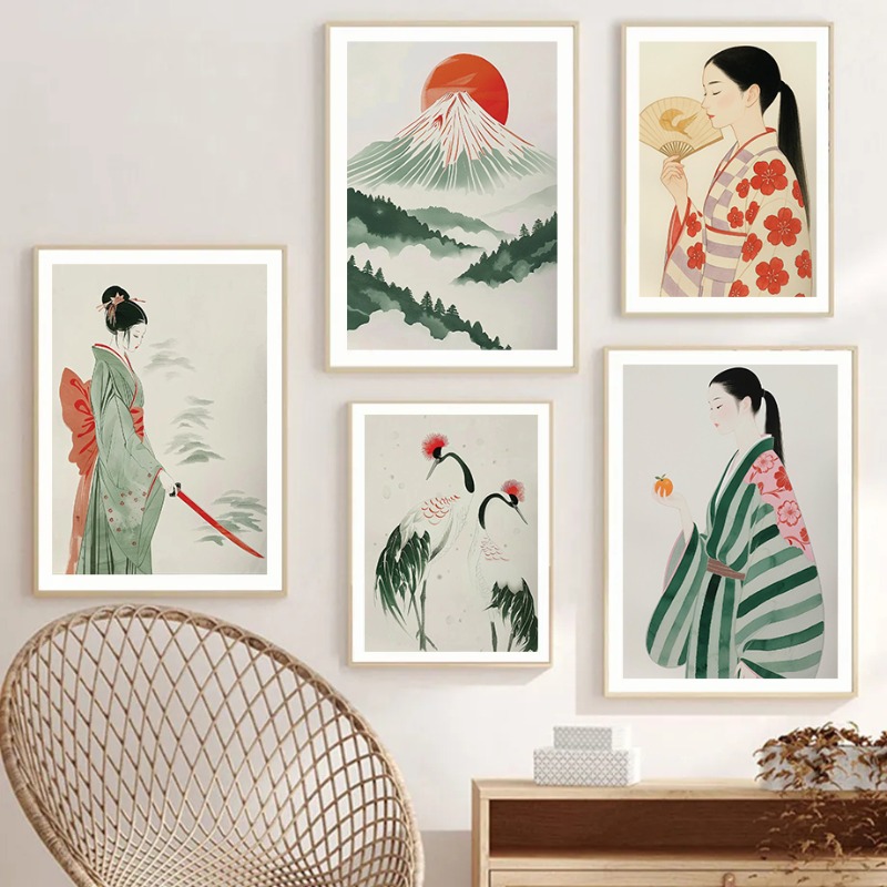 Japanese Minimalist Lifestyle - جبل فوجي وكرين اليابانية جدار طباعة